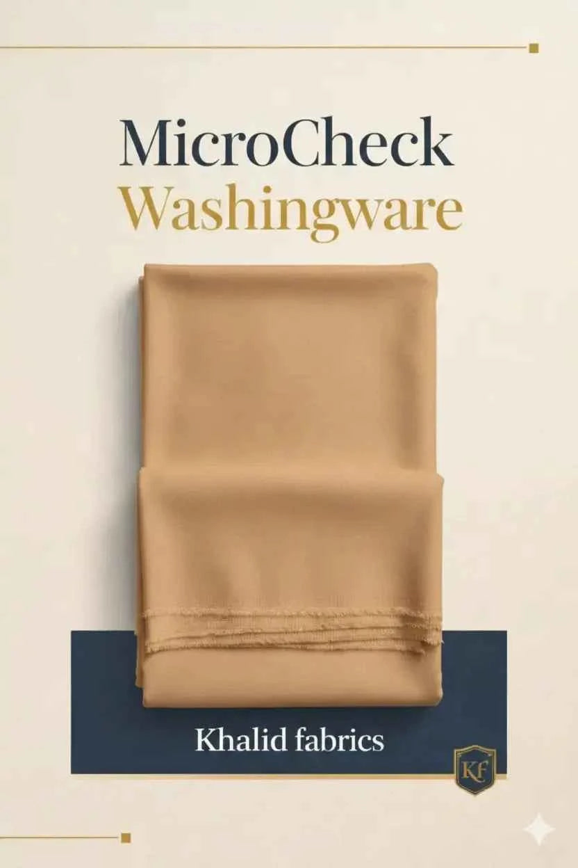 Khalid Fabrics Premium Micro-Check Wash & Wear Suit – Elegant Buff